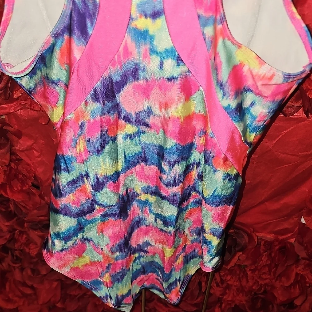 Justice Girls Pink Graphic One Piece Swimsuit Size 10